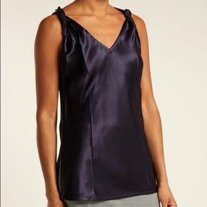 Helmut Lang Navy Twist Knot Satin Tank Top NEW